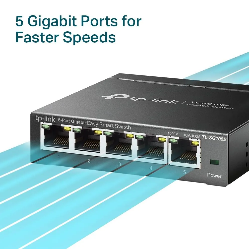 Switch Inteligente Sencillo Gigabit TP-Link TL-SG105E, 5 Puertos RJ45 10/100/1000Mbps 3