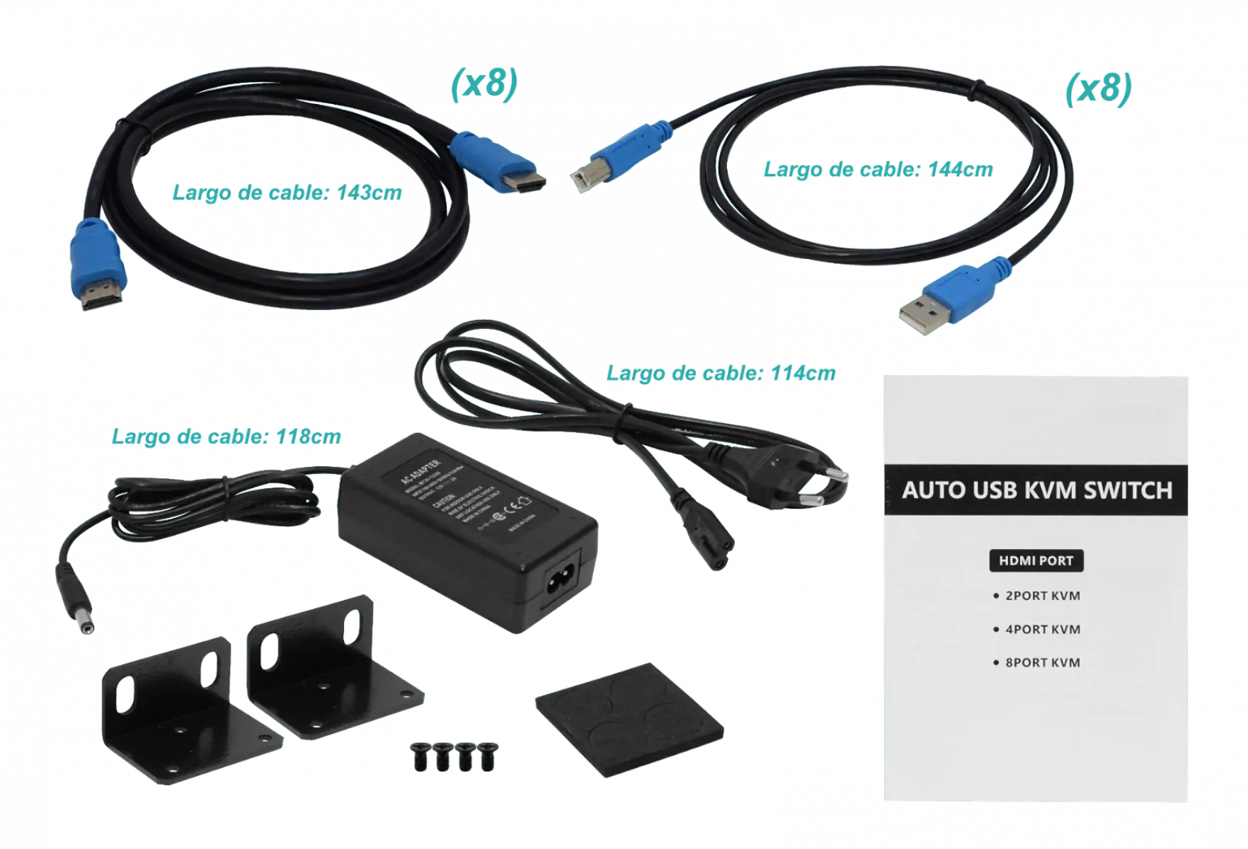 KVM 8-HDMI-USB Rack req-cables 2-USB2.0-AH inc-12V LAN IR-Ctrl 3,5mm 5