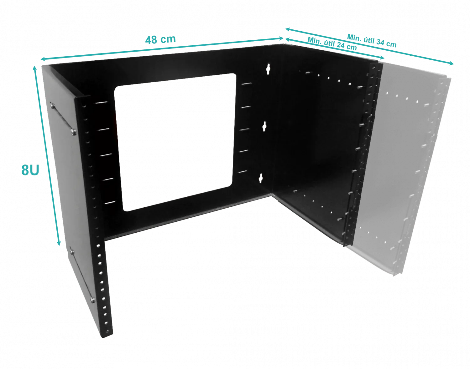 Bracket Mural Abierto 8U Ajustable con Bisagra 3