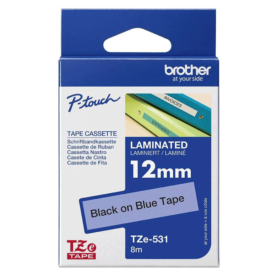 Cinta Brother TZe531 12mm Negro/Azul 8m para PT-H110/E300/E550W/D600VP 1