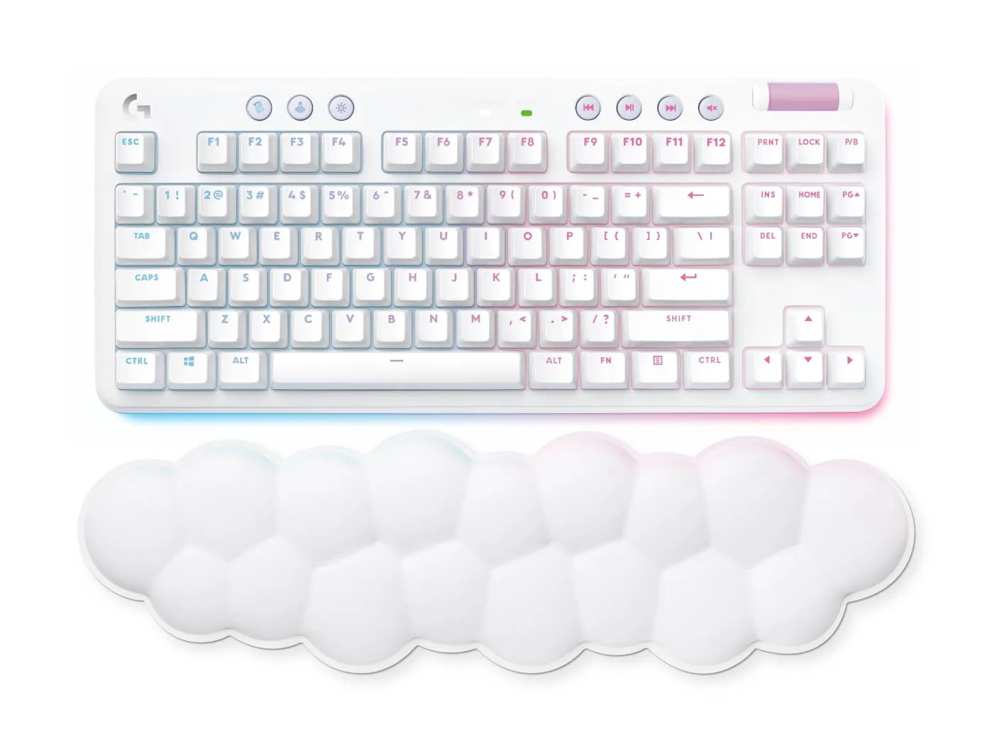 Teclado Gamer Inalámbrico Logitech G715,Switch GX Blue, RGB, Reposamuñecas, Blanco, Inglés 7