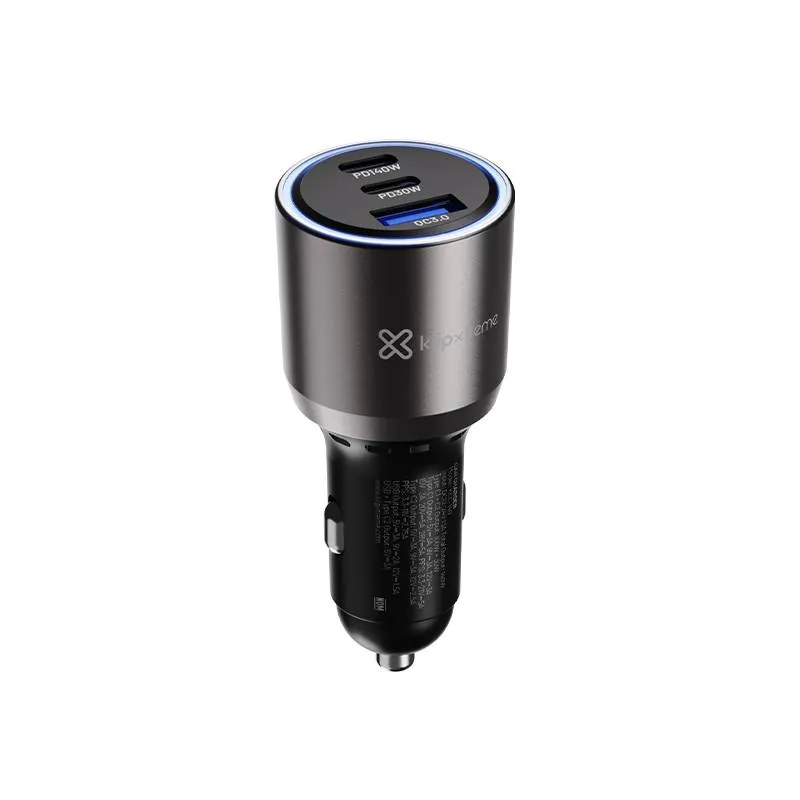 Adaptador auto Klip Xtreme 140W – 2×USB-C, 1×USB-A, carga rápida para múltiples dispositivos 1