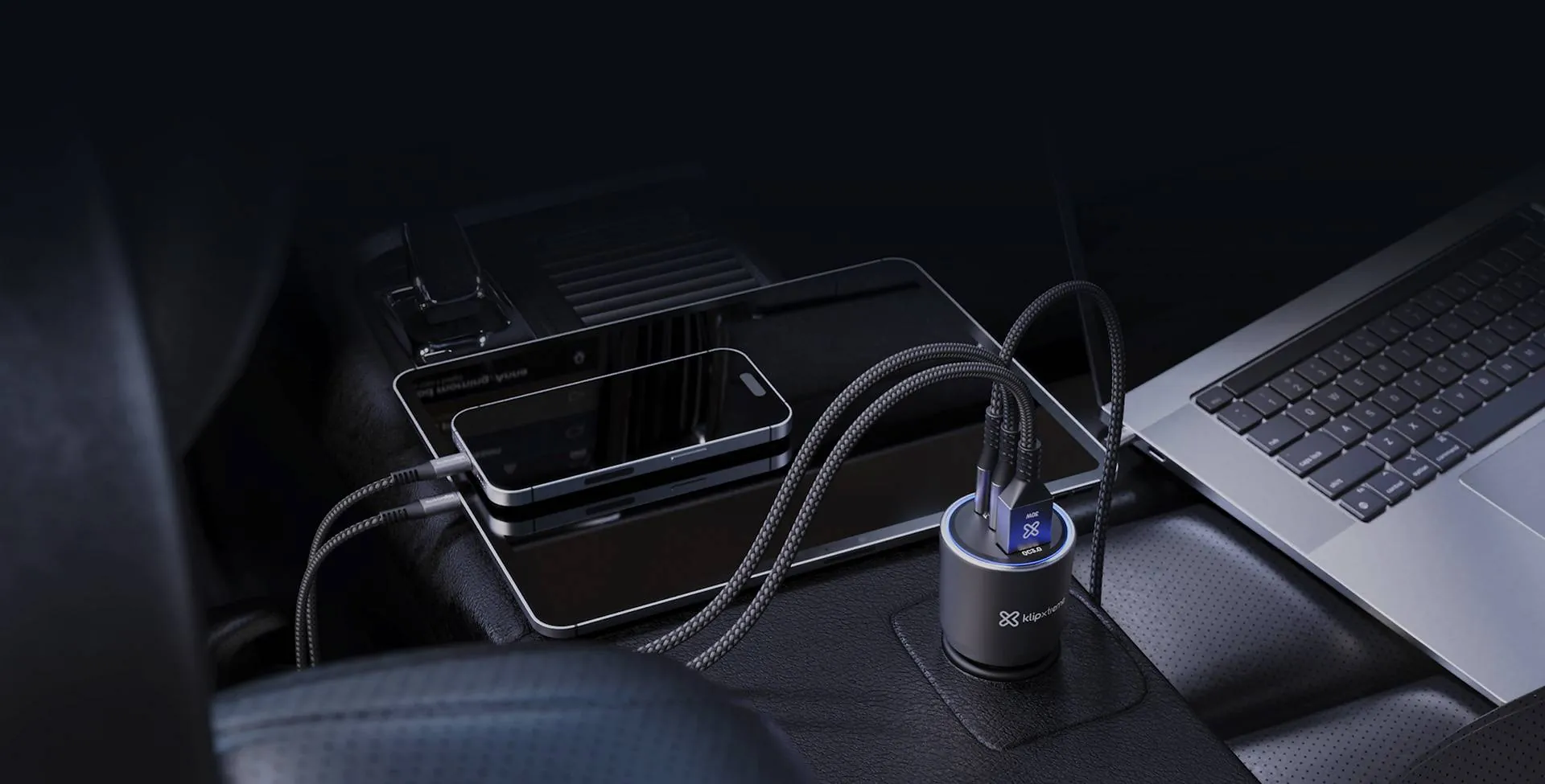 Adaptador auto Klip Xtreme 140W – 2×USB-C, 1×USB-A, carga rápida para múltiples dispositivos 6