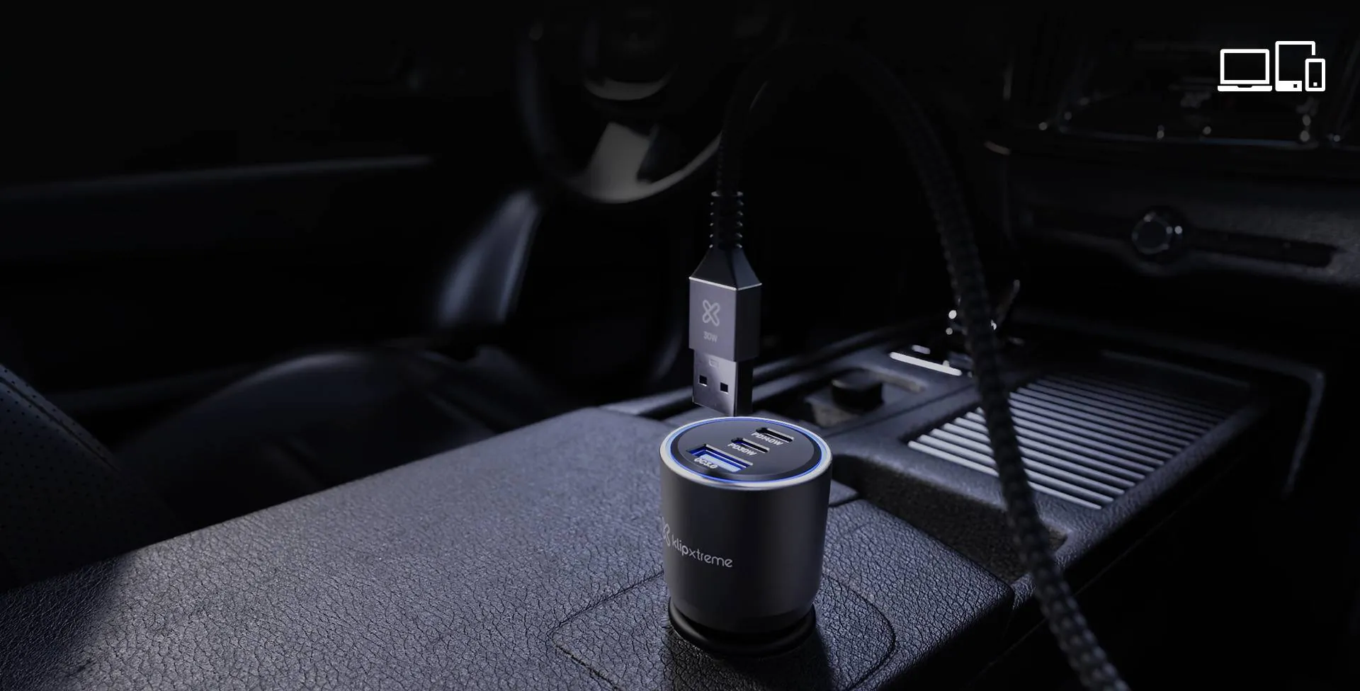 Adaptador auto Klip Xtreme 140W – 2×USB-C, 1×USB-A, carga rápida para múltiples dispositivos 9