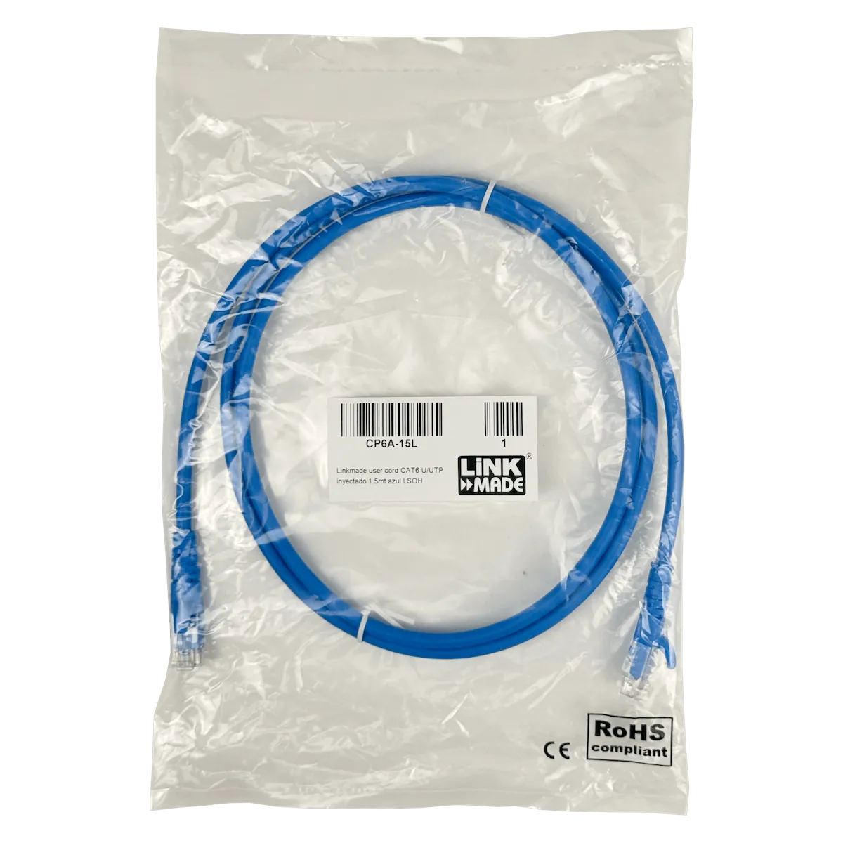 Cable Patch LINKMADE Cat6 Azul LSZH 1.5m Inyectado Multifilar con Conectores de Calidad 5