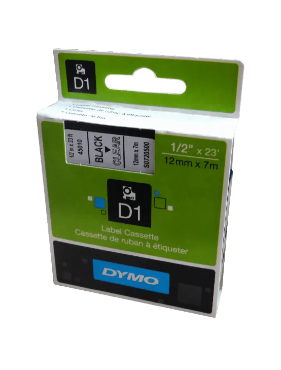 DYMO 12mm Negro en Fondo Transparente Cinta 7mt D1-Label Cassette 3