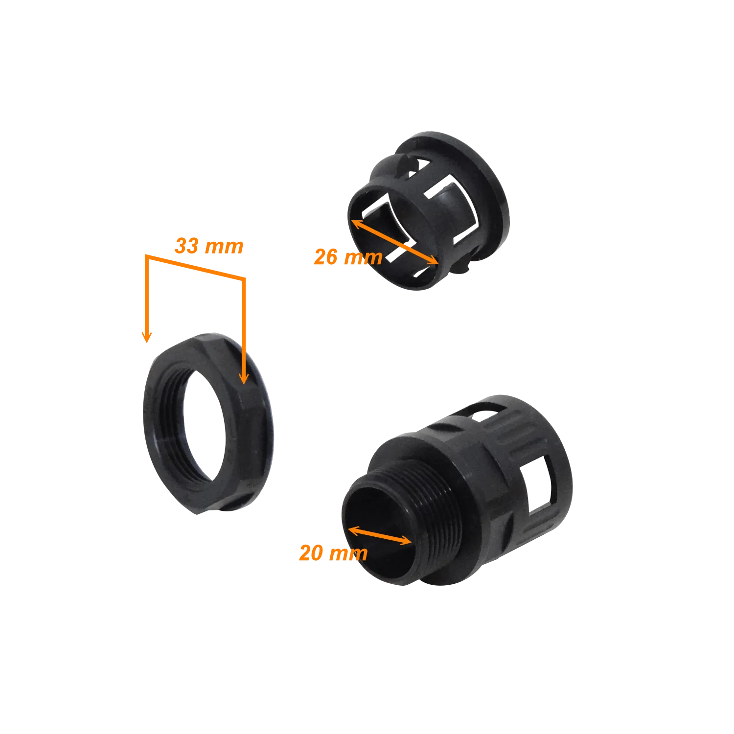 Salida Caja Prensa Estopa 25mm  p/Conduit Flexible Plastico Negro 3