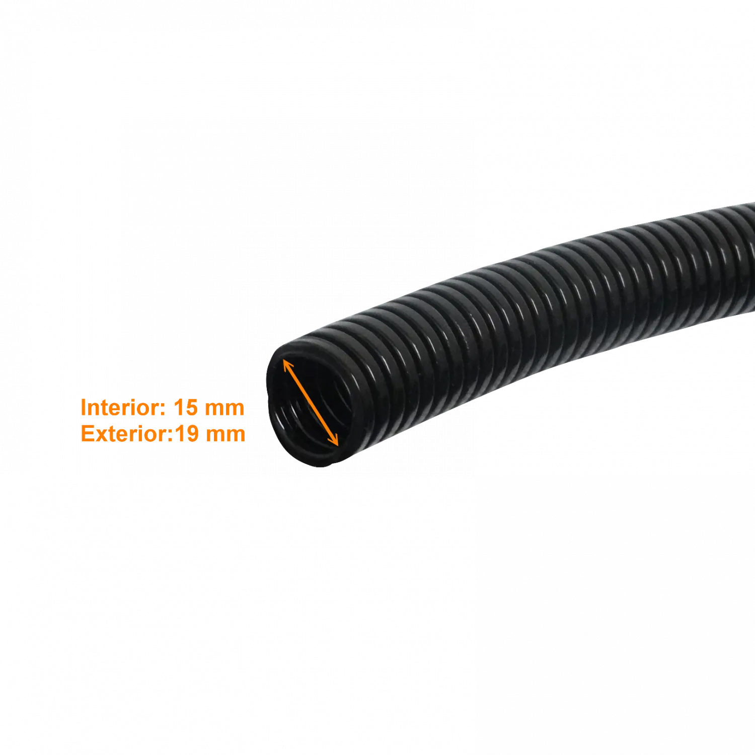 Conduit Flexible Plastico Corrugado Negro PA 19mm Rollo-100mts 15mm-in  2