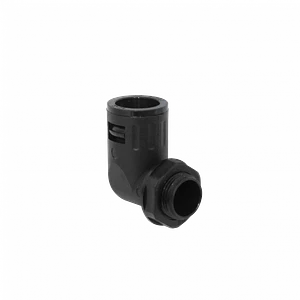 Codo Salida Caja Prensa Estopa p/Conduit Flexible Plastico Negro 19mm 