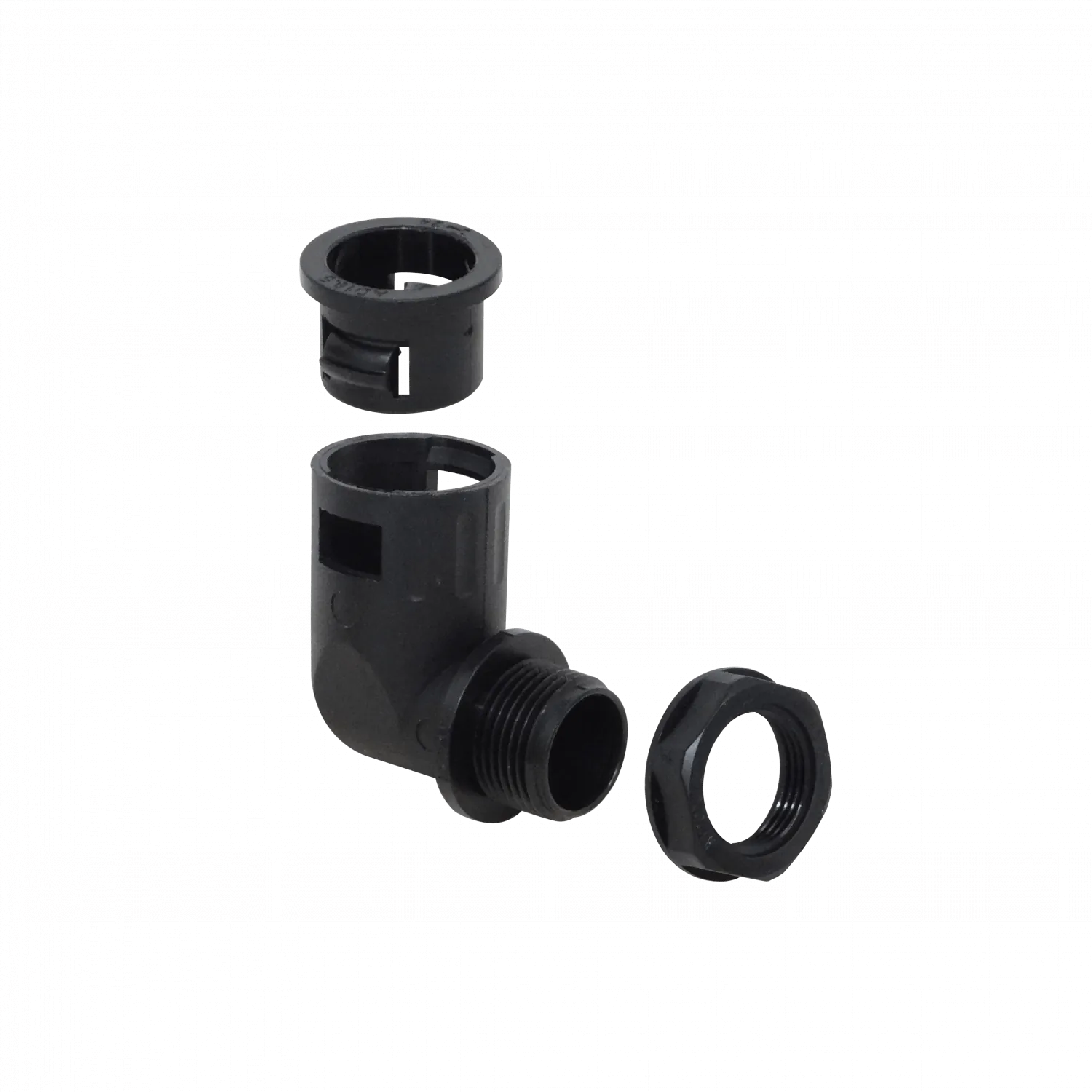 Codo Salida Caja Prensa Estopa p/Conduit Flexible Plastico Negro 19mm  3