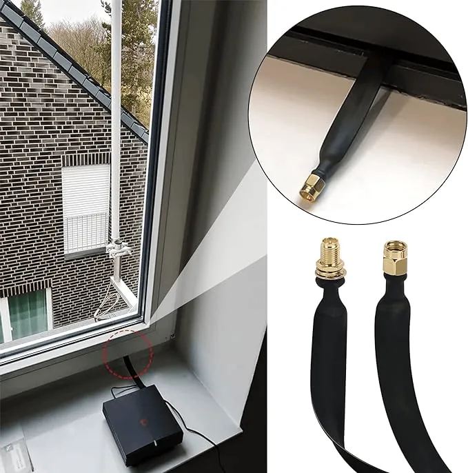 Cable Coaxial RPSMA-H a RPSMA-M, Plano, Ventana Puerta, 0-6GHz, Negro, 25cm 2