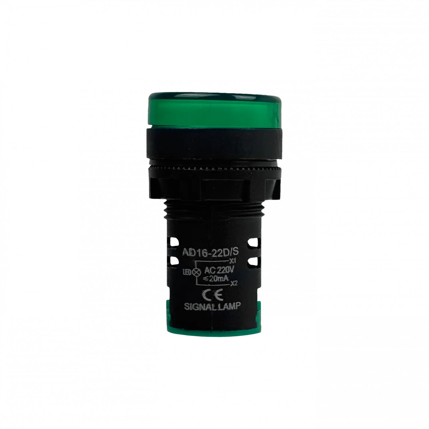 Verde Luz Piloto LED 220VAC 20mm-diametro 28mm-cabeza 51mm-altura 2
