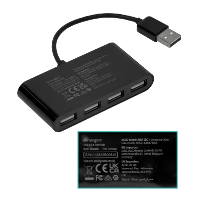 KENSINGTON Hub 4-USB2.0 no permite fuente de poder cable-10cm K39120WW 3