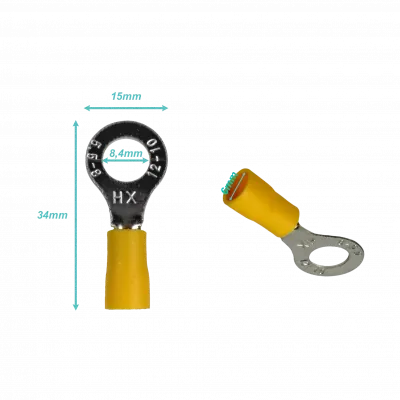 RV5.5-8 Ojo-8,4mm 4-6mm2-Cable 50-unids. Conector Amarillo Aislado PVC 3