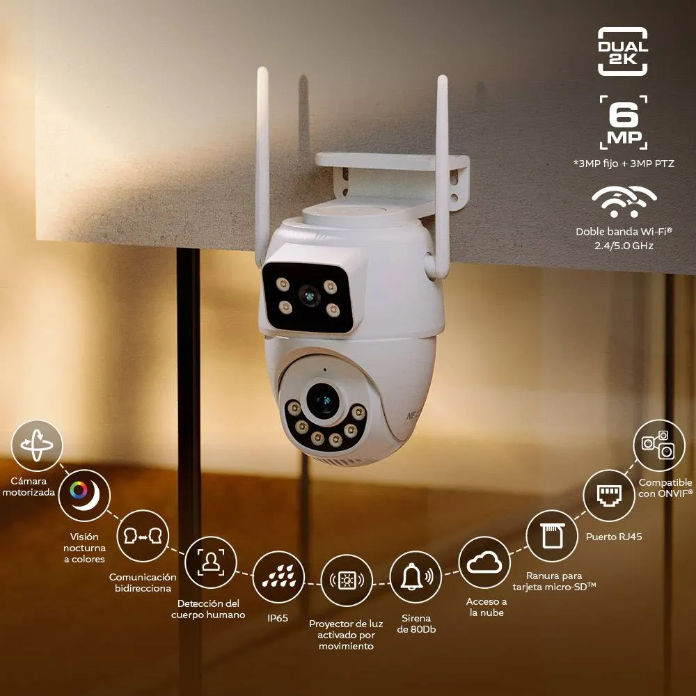 Cámara Inteligente para Exterior Nexxt Solutions NHC-OP30DL, Wi-Fi 2.4/5GHz, 2K, Doble Lente PTZ 2