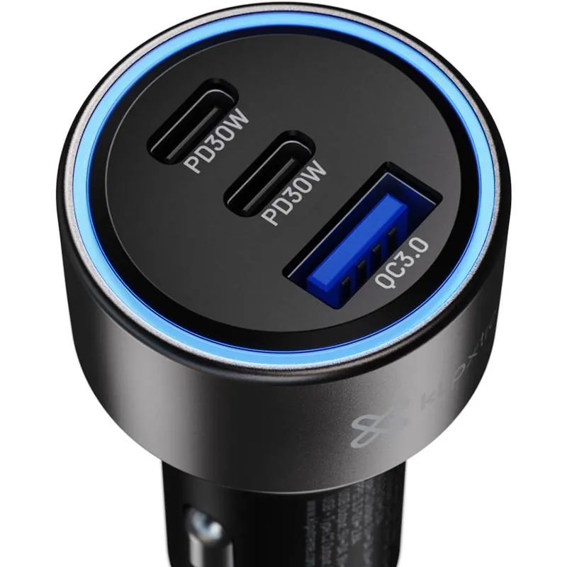 Adaptador auto Klip Xtreme 60W – 2×USB-C, 1×USB-A, carga rápida dispositivos móviles 2