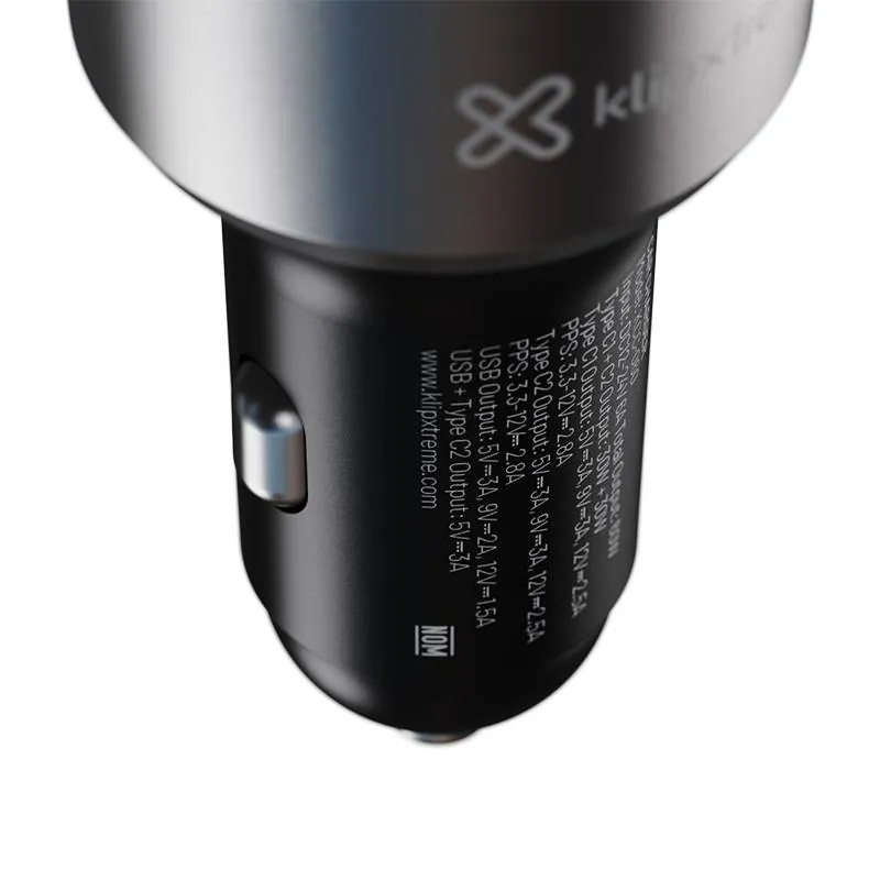 Adaptador auto Klip Xtreme 60W – 2×USB-C, 1×USB-A, carga rápida dispositivos móviles 4
