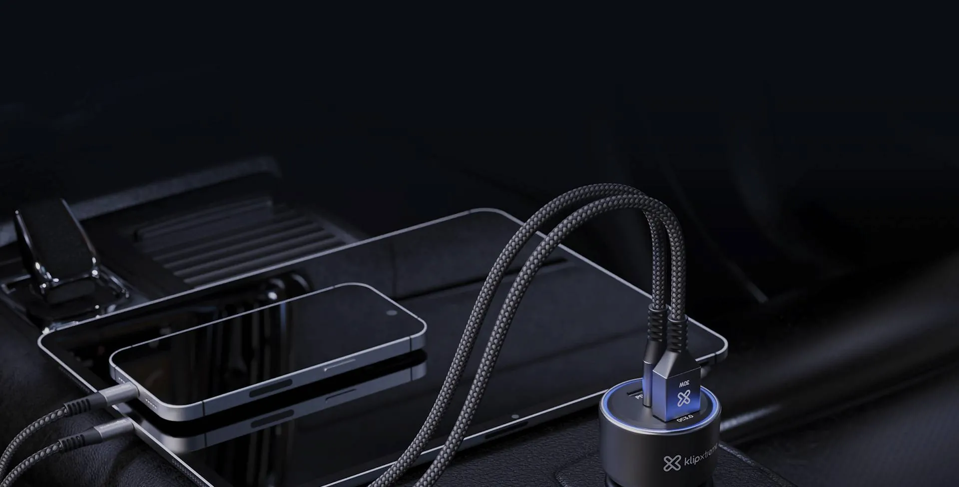 Adaptador auto Klip Xtreme 60W – 2×USB-C, 1×USB-A, carga rápida dispositivos móviles 6