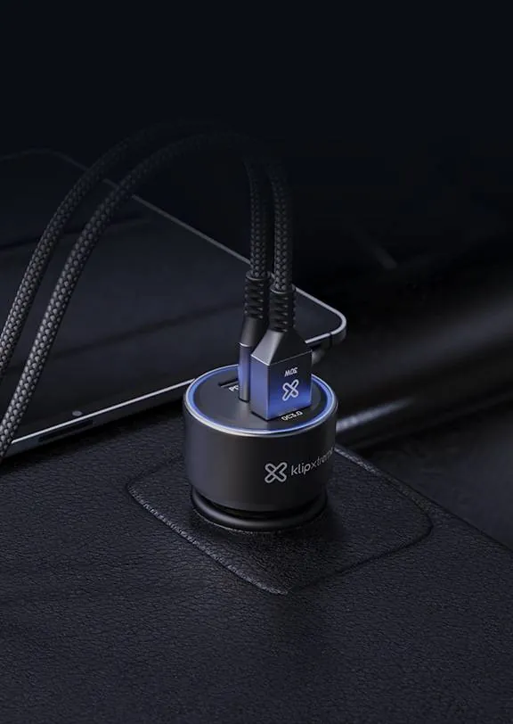 Adaptador auto Klip Xtreme 60W – 2×USB-C, 1×USB-A, carga rápida dispositivos móviles 7
