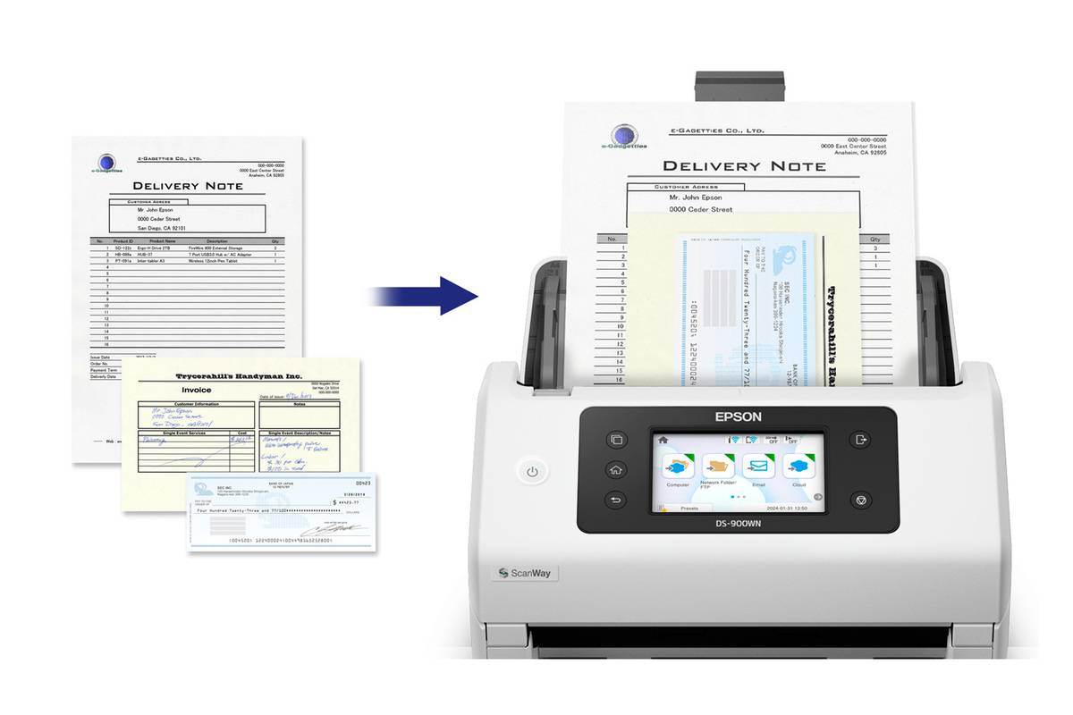 Escáner Epson DS-900WN B11B276201, 70 ppm, 140 ipm, Wi-Fi, ADF 100 Hojas, Pantalla 4.3