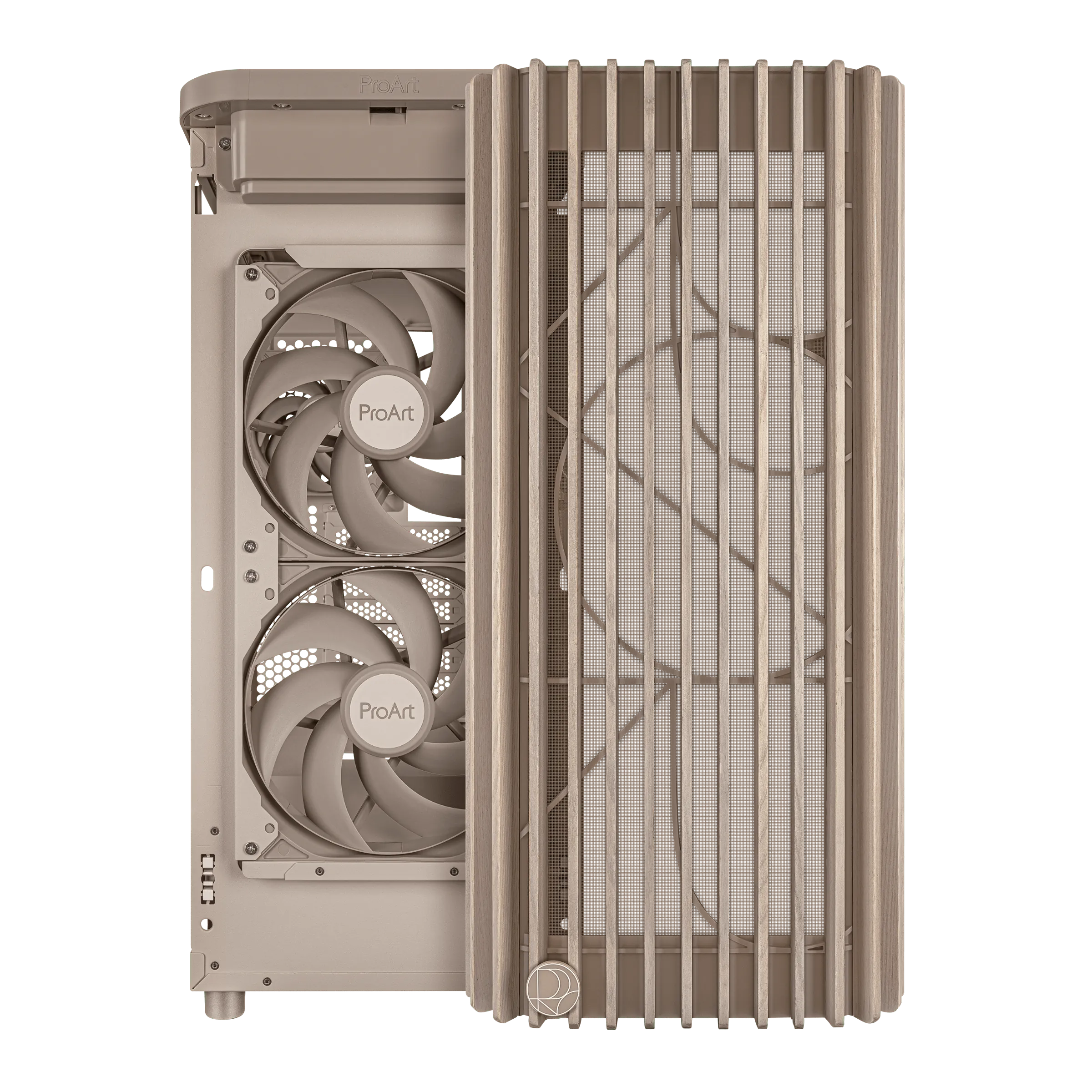 Gabinete ASUS ProArt PA401 Wood Edition Beige, Vidrio Templado, Mid Tower, Incluye 3 Ventiladores 5