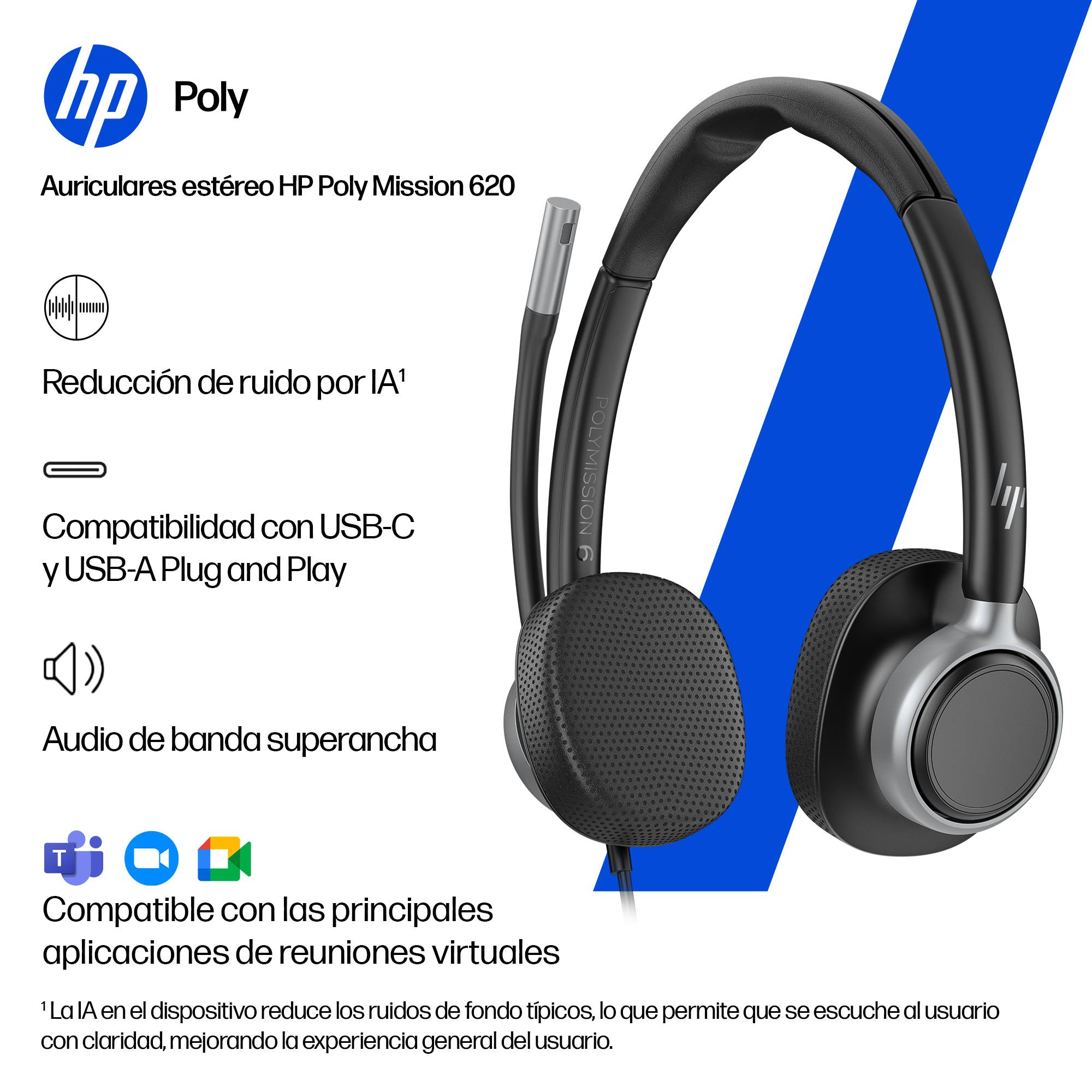 HP Poly Mission 625 Stereo USB Wired Headset HP Poly Mission 625 8