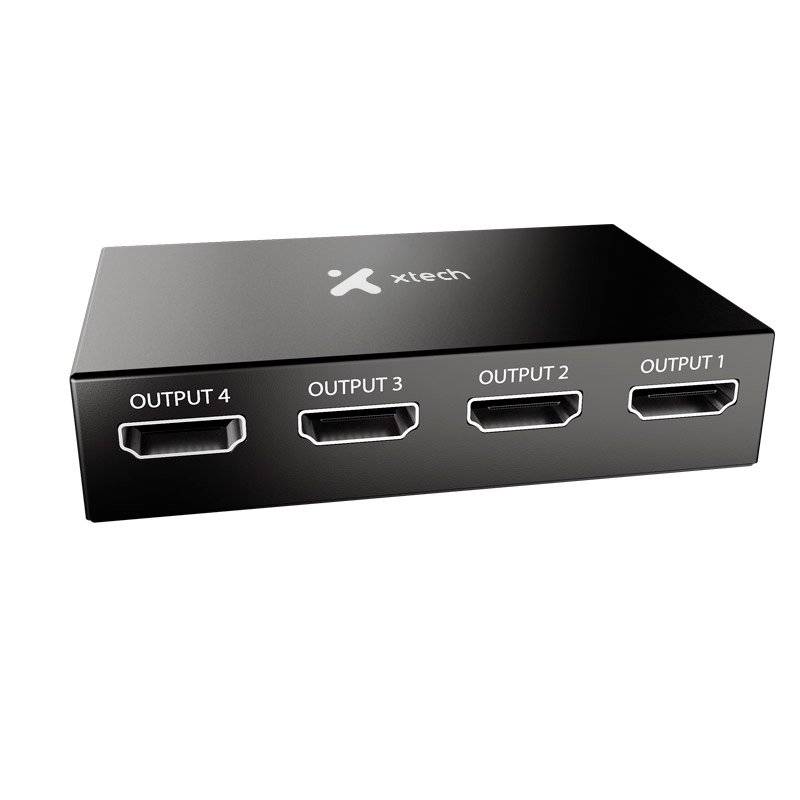 Splitter HDMI Xtech XHA-420, 1 Entrada 4 Salidas, Hasta 4K UHD 30 Hz, con Adaptador de Corriente 2