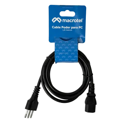 Cable de Poder Macrotel 1,8 m C13 Hembra a Chile-It Macho, Negro, 3x0,75 mm² - CIMC 3