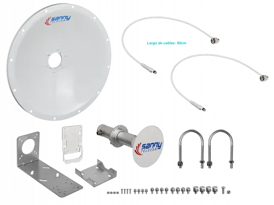 Antena Dish SANNY 4,9-6,5 GHz 25 dBi, 2x2 Doble Polarización Slant 45°, 2 N-Hembra - DISH-6G25 6