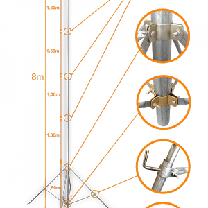Mástil liviano MASTD-8M 8m telescópico galvanizado no requiere piola