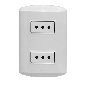 Enchufes 10A nacional BTicino Modus con base y tapa blanca armado, 2 enchufes