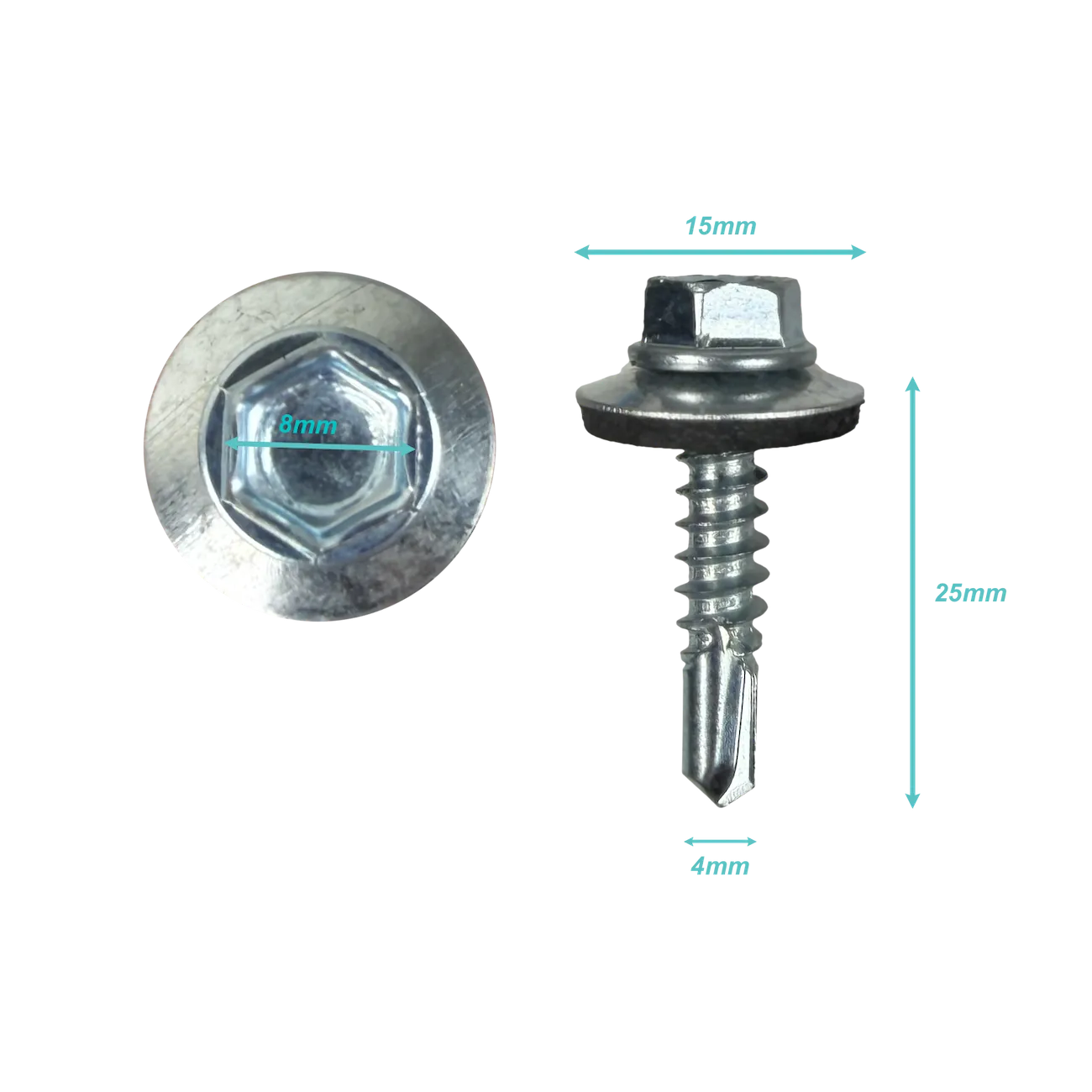 Tornillo Autoperforante 1,0p Hexagonal 8mm 100u. 12x1 Largo 25mm Zn 2