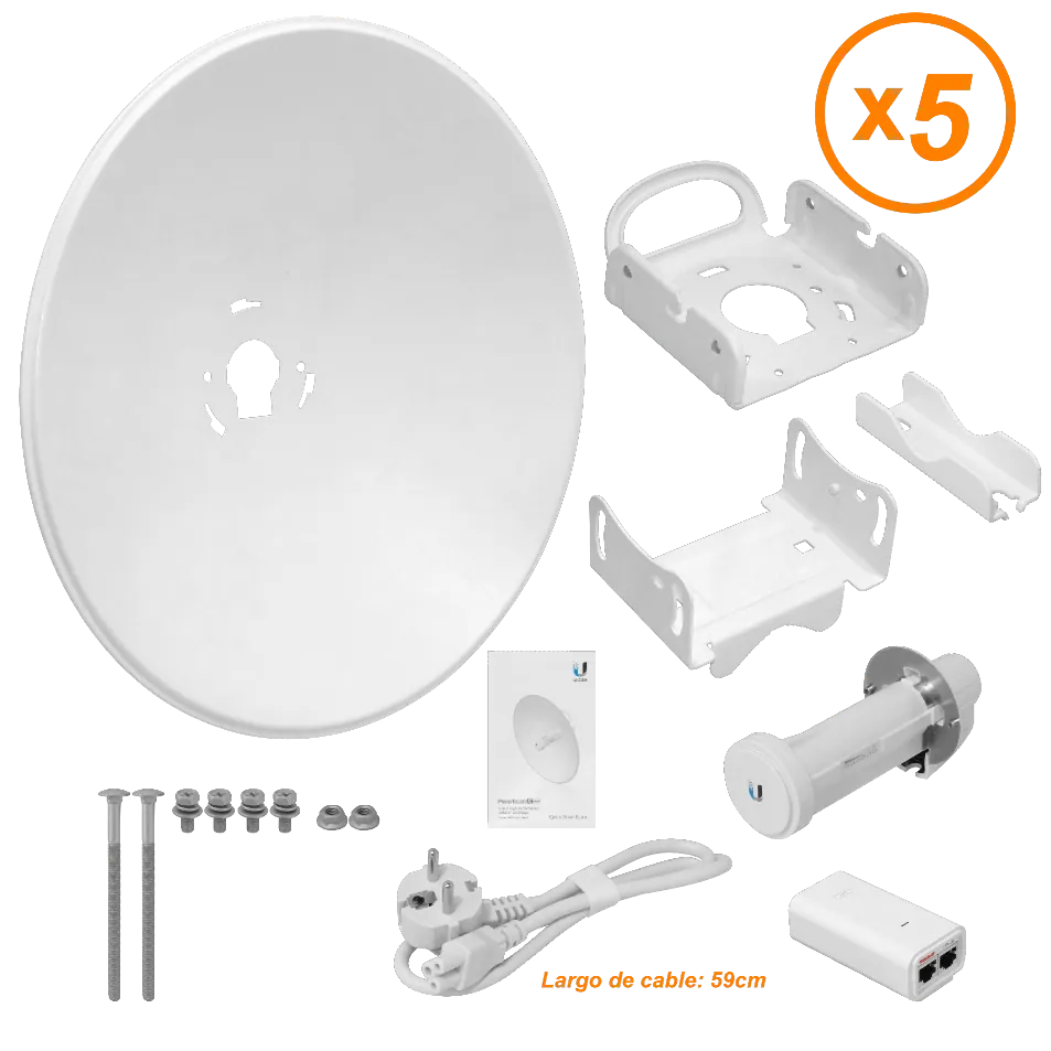 5x Puente Inalámbrico de Alto Rendimiento 5 GHz Gestión Wi-Fi Dedicada, Ubiquiti PowerBeam 5AC Gen2 5