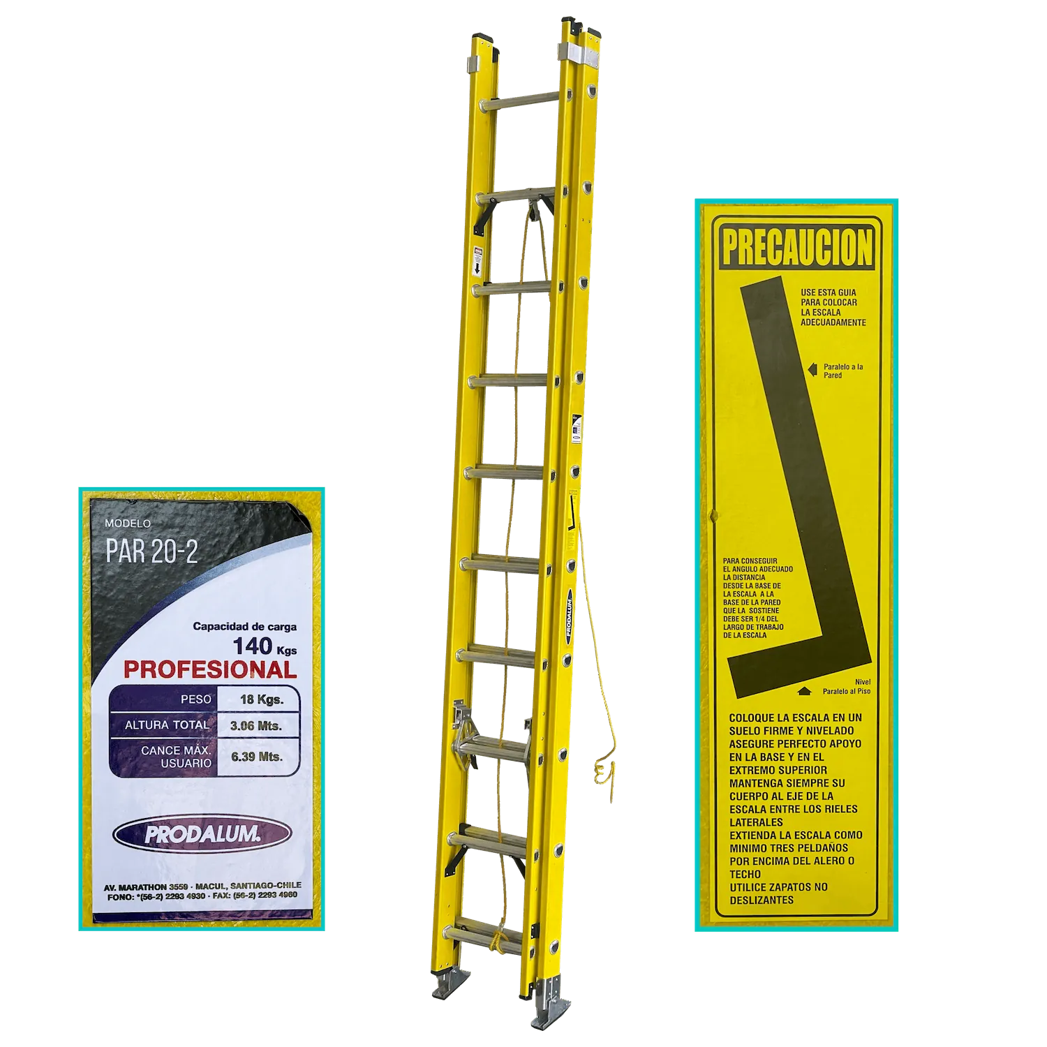 3-6,3mt 140kg Telescopica Fibra de Vidrio 20 Peldano Escalera 1