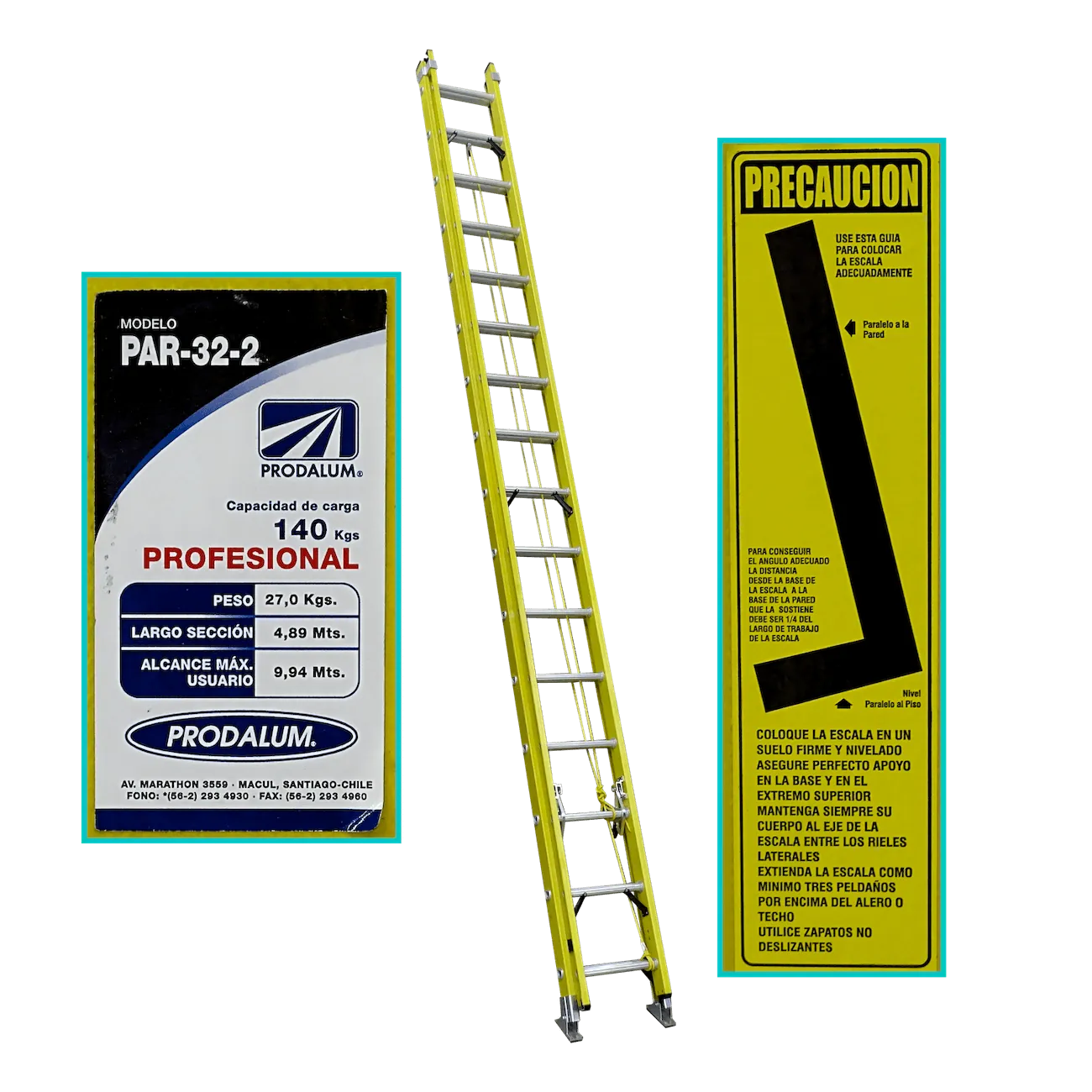 4,8-9,9mt 140kg Telescopica Fibra de Vidrio 32 peldano Escalera 1