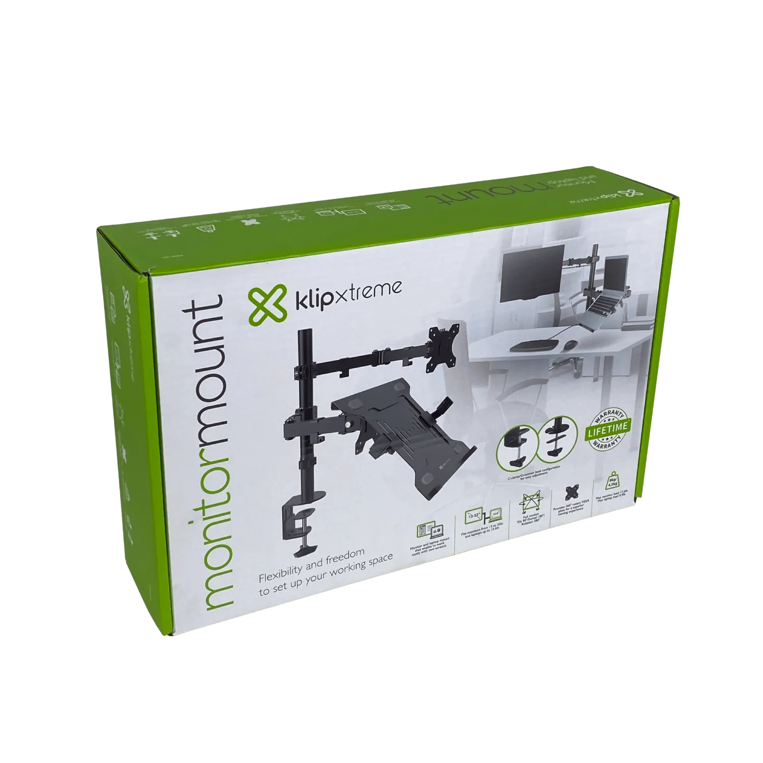 KLIPXTREME Soporte 1-Monitor 1-Notebook 13-32pulg Brazo Articulado 8kg 6