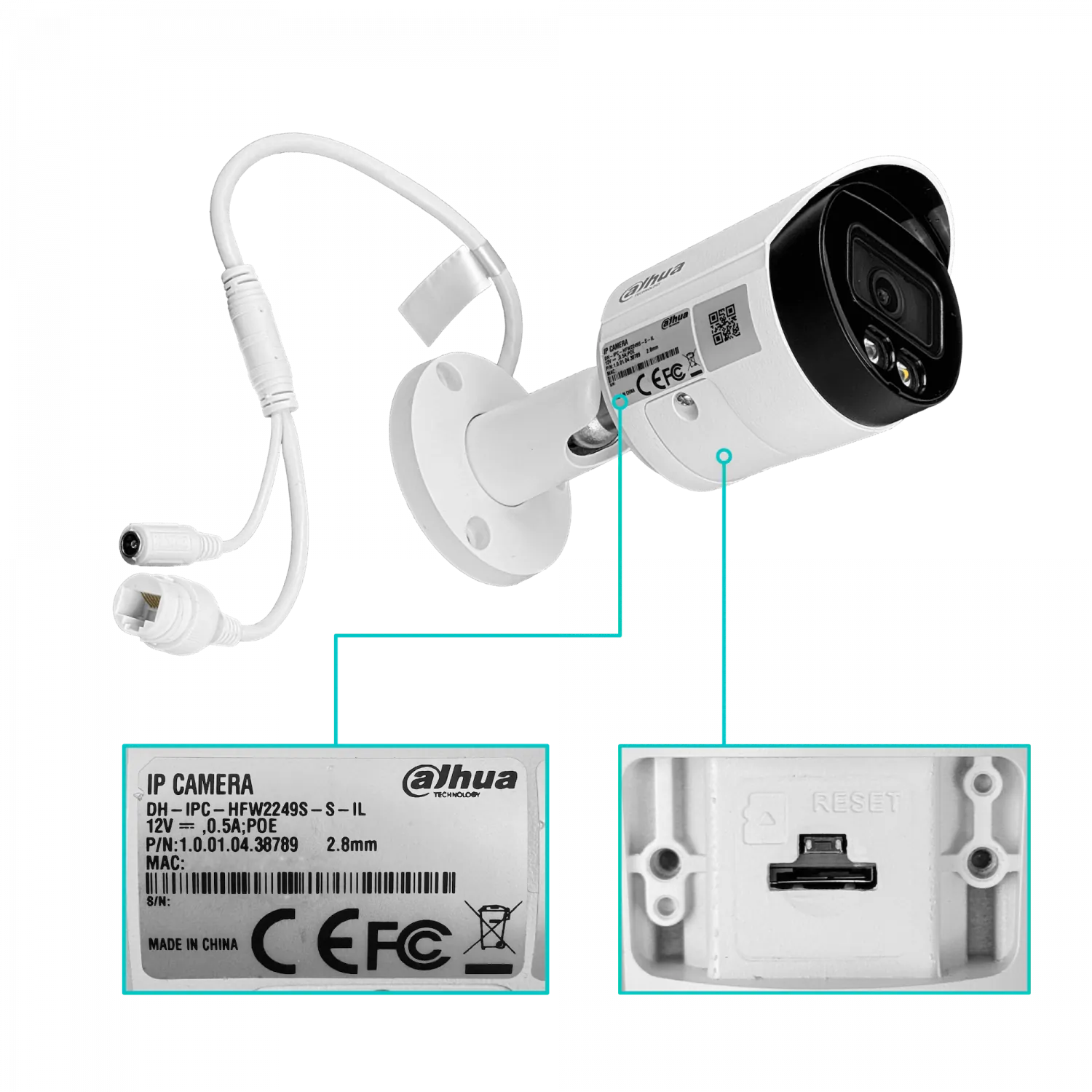 DAHUA Bala 2MP fijo-2,8mm PoE IR30mt IP67 IP IA mSD WizSense HFW2249SP 5