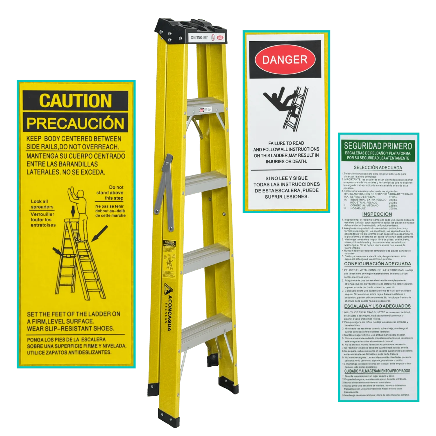 1,4mt 140kg Tijera Fibra Vidrio 5 Peldano Escalera 1.44mt Escala 3