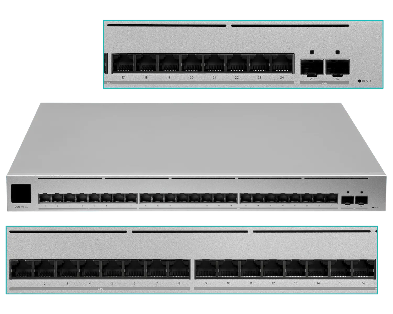 UBIQUITI 8-2500 16-10G 2-SFP28 Switch UniFi Rack Admin-L3 opc USP-RPS 5