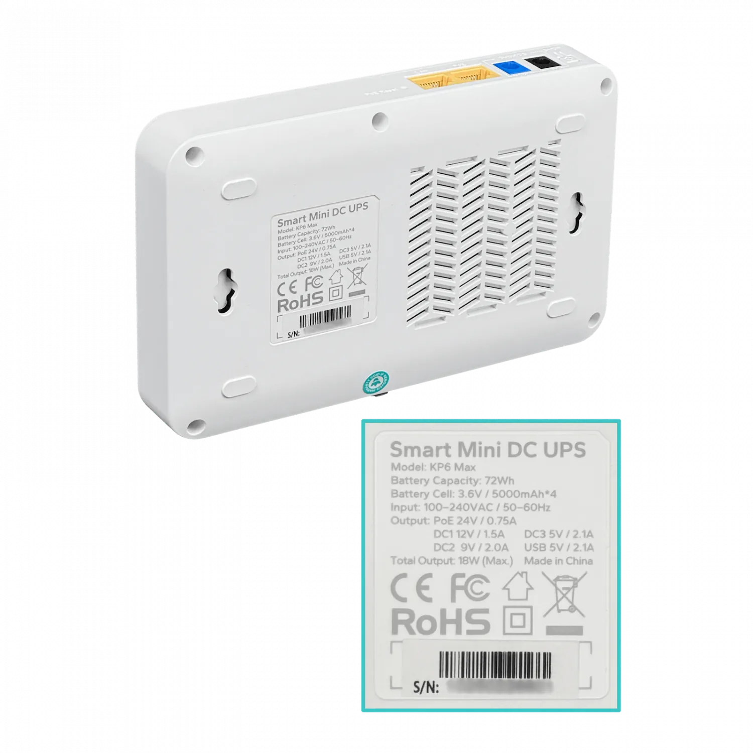 Mini UPS DC Marsriva DC-UPS-16 72Wh 2Ah PoE 24V Salidas DC 12/9/5V y USB 5V 5