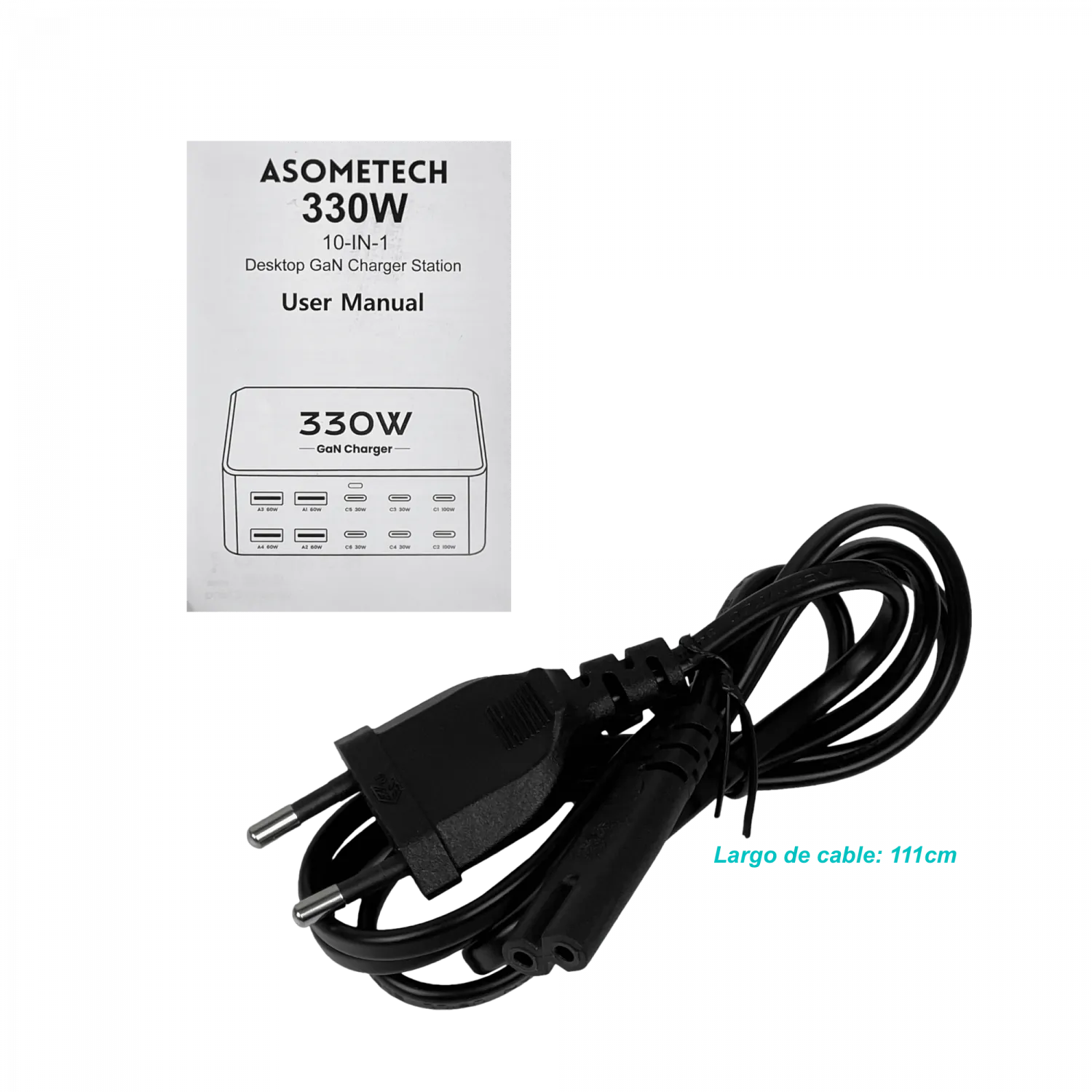 Estacion de Carga 330W 4-USB-AH 5-20VDC 6-USB-CH 3-21VDC 100-240VAC 2