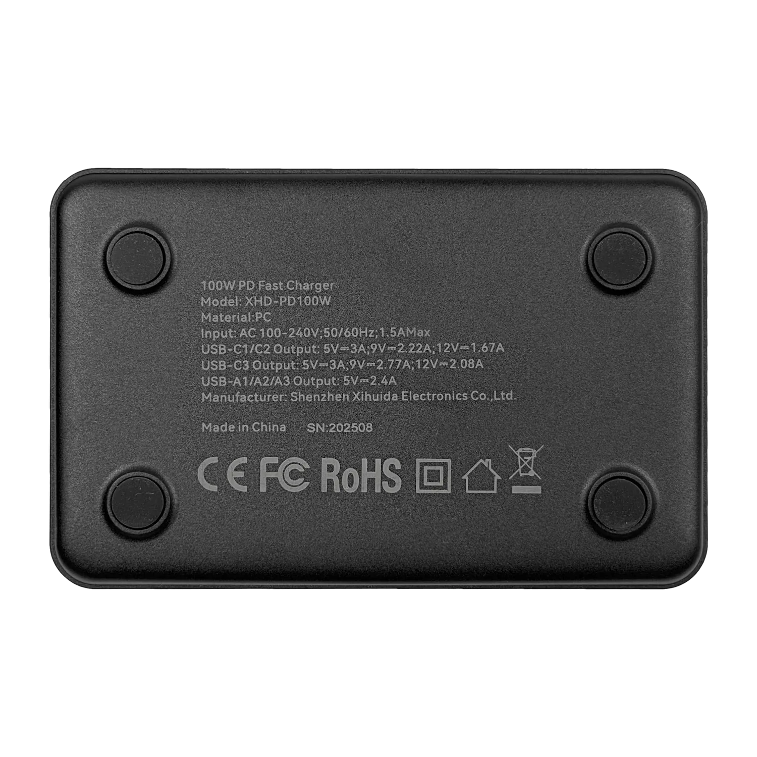 Estacion de Carga 100W 3-USB-AH 5VDC 3-USB-CH 5-12VDC 100-240VAC 6