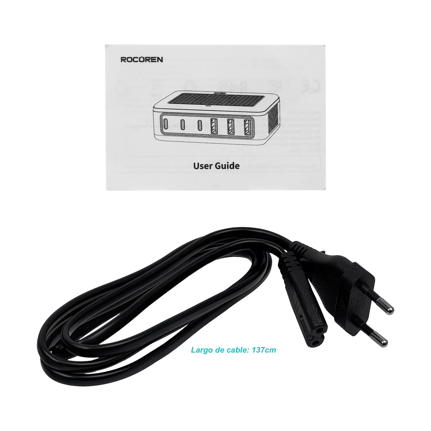 Estacion de Carga 100W 3-USB-AH 5VDC 3-USB-CH 5-12VDC 100-240VAC 9