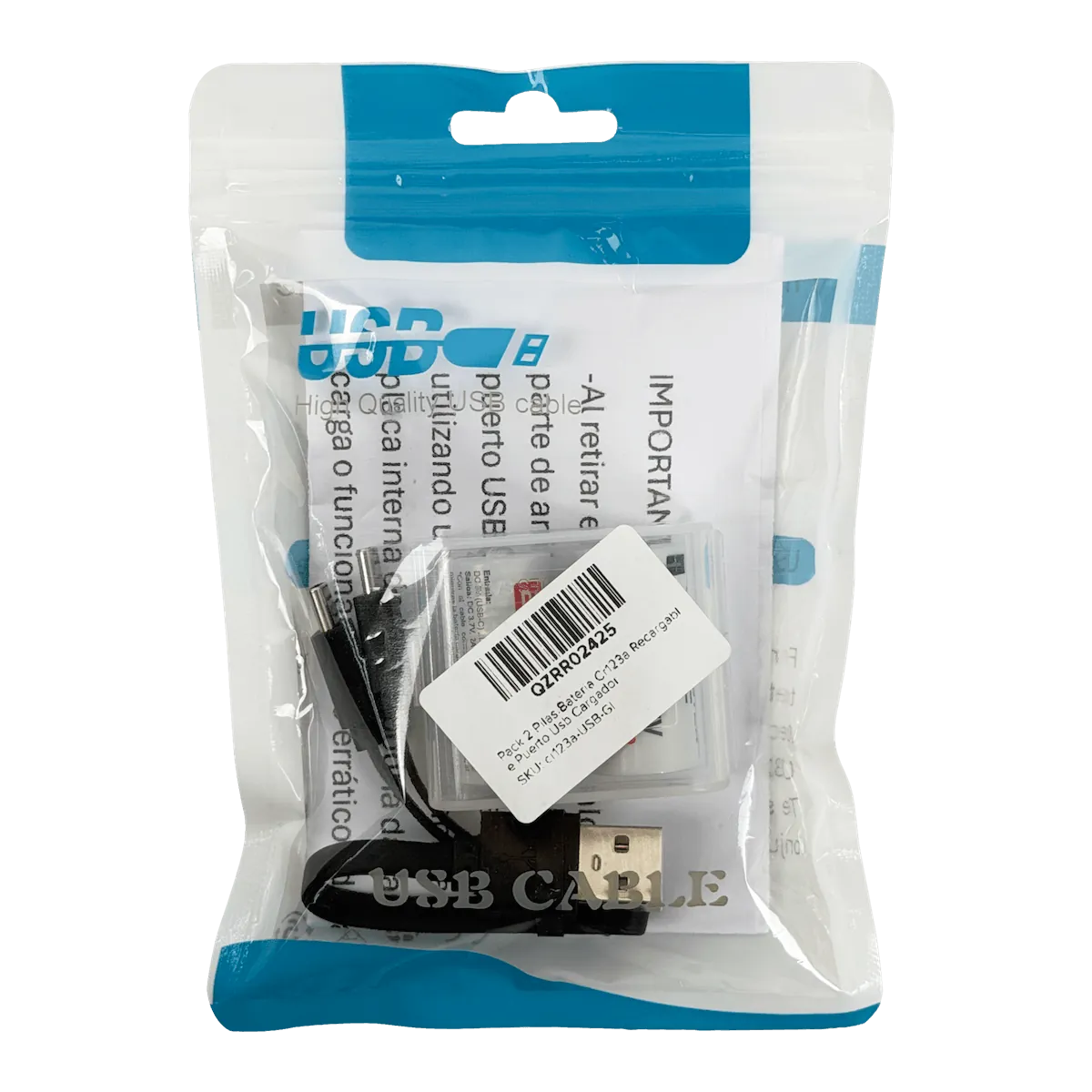 2-unids Pilas 3,7V USB-C Recargable 2700mWh 16x32mm Litio Pila/Bateria 3
