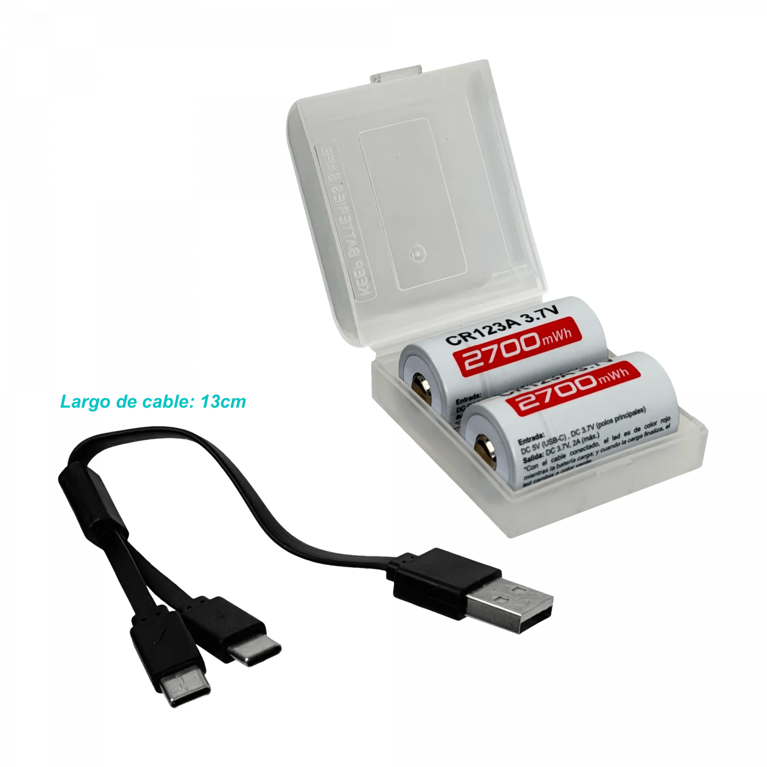 2-unids Pilas 3,7V USB-C Recargable 2700mWh 16x32mm Litio Pila/Bateria 4