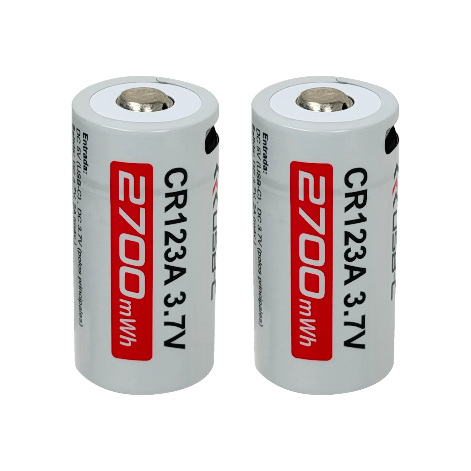 2-unids Pilas 3,7V USB-C Recargable 2700mWh 16x32mm Litio Pila/Bateria 6