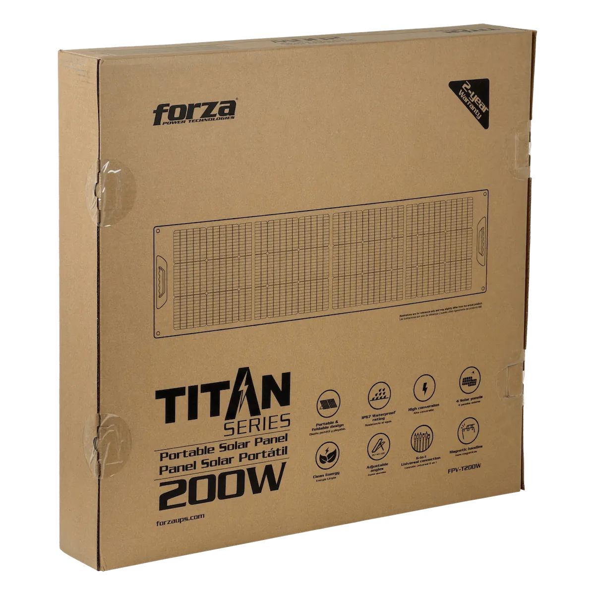 FORZA 200W 18Vmp Monocristalino Portatil Panel Solar IP65 144-Celdas 7