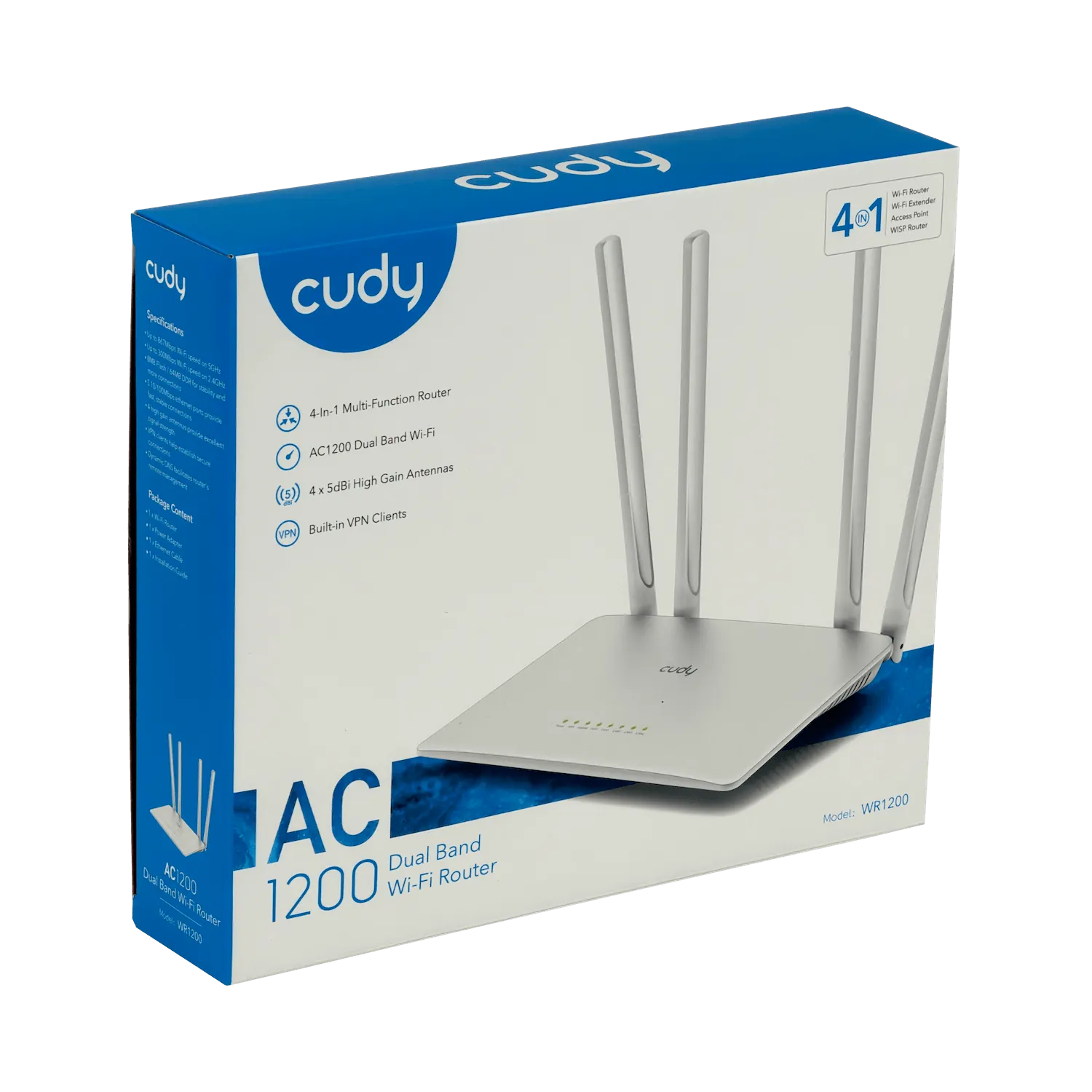 CUDY 4 Ant Fijas 1-WAN 4-1000 AC1200 VPN 2,4/5GHz inc-12V Router 3