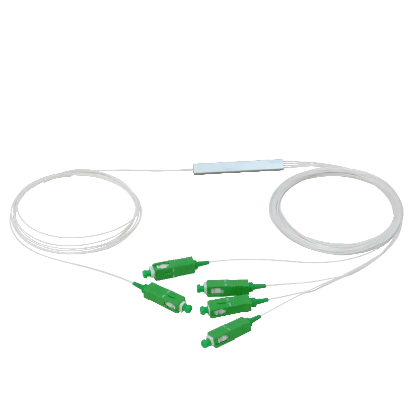 Divisor Óptico PLC 1x4 con Conectores SC/APC – 200cm, G657A1, Compatible EPON/GPON 1