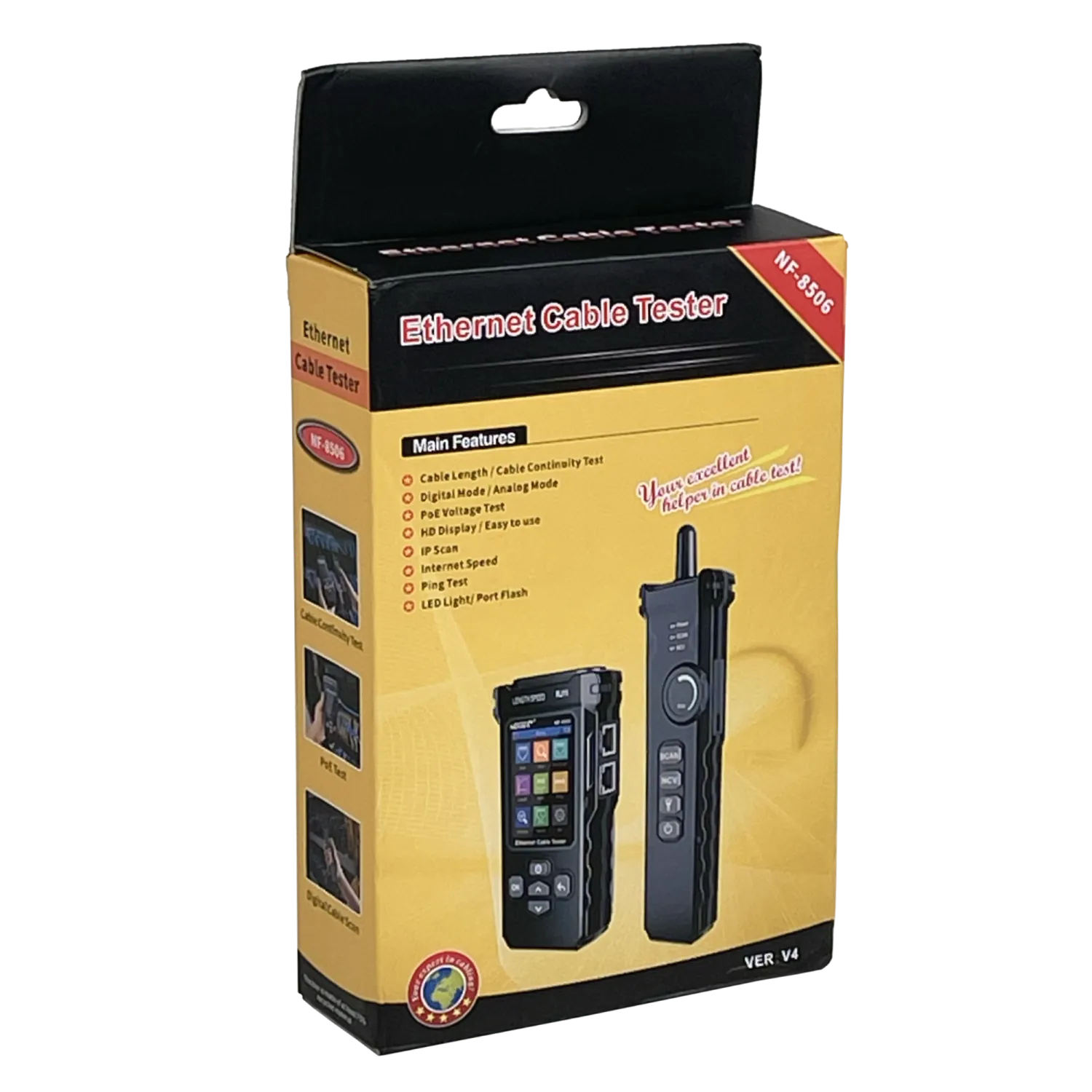 Tester de Red Digital RJ45 RJ11 PoE inc-Chicharra Recargable USBC 2